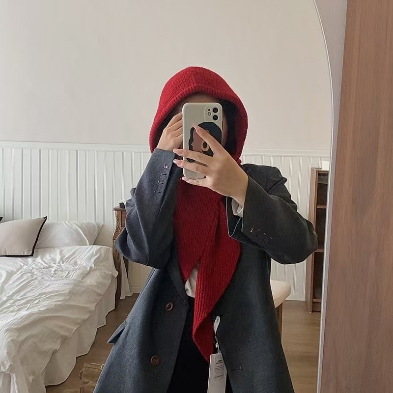 T1333 new autumn and winter solid color knitted hat shawl dual-purpose outer wear thick warm