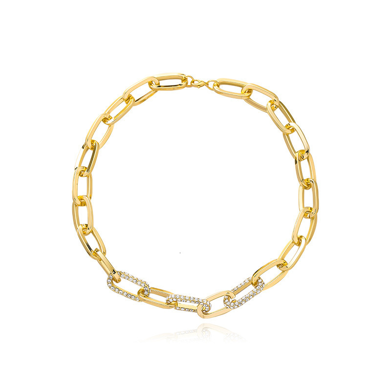 Exaggerated large thick chain metal decoration Necklace womens fashion ins short clavicle chain flash diamond splicing sweater chain 250728