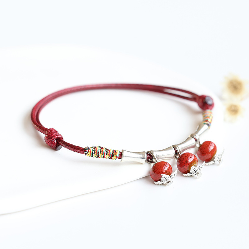 Bamboo Knot Bracelet for Women Artistic Woven Bracelet Jingdezhen Ceramic Bracelet Porcelain Bead Jewelry Friend Small Accessories 250726