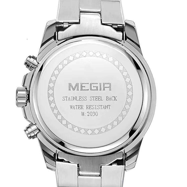 DHgargets MEGIR 2030G Men's Chronograph Watch - 35mm Stainless Steel, Waterproof, Date, Business Quartz Watch with Solid Bracelet
