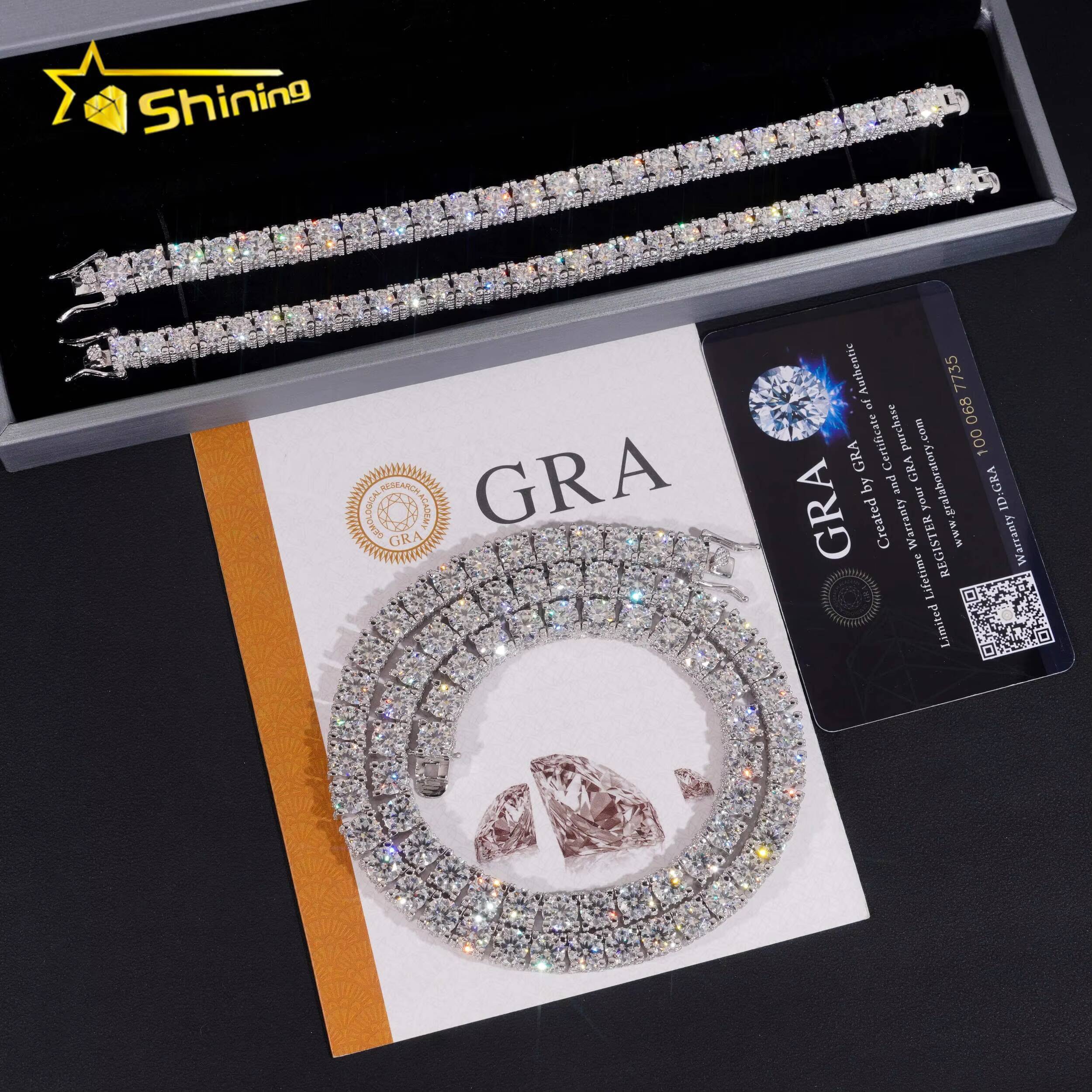 Hip Hop Luxury Classic Necklace 925 Silver 5mm 6.5mm Iced Out D Color VVS Moissanite Tennis Chain