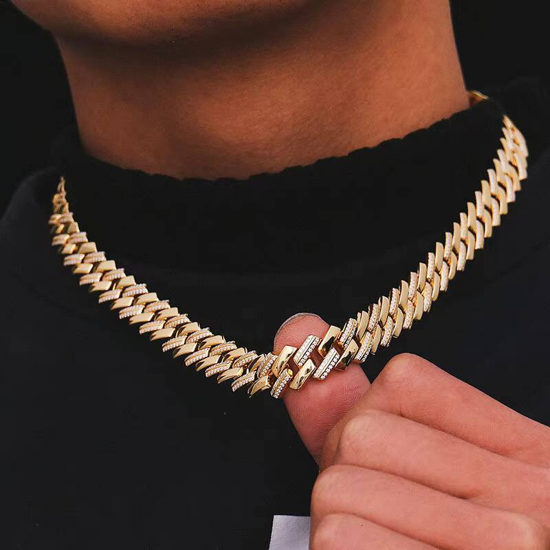 Hip Hop Jewelry Full Diamond Necklace 10mm Silver Inlaid Moissani 2-row Stone Beveled Silver Plated Gold Mens Chain