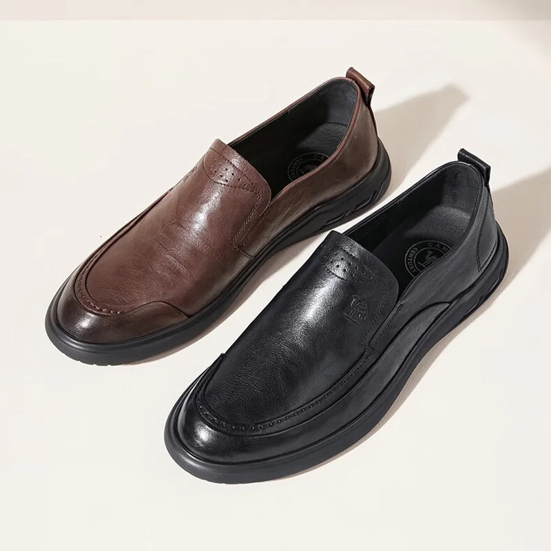 GOLDEN CAMEL Dress Shoes Men Scratched Cowhide Loafers Soft-soled Comfortable Non-slip Casual Business Leather Shoes for Men 250723