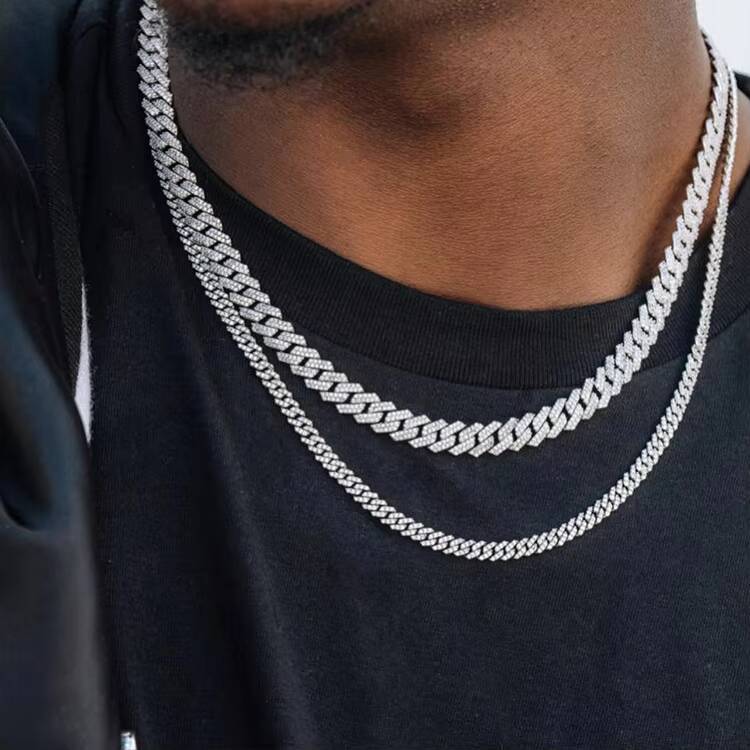High Quality Hip Hop Chain Iced Out 6mm 10mm Single Row 925 Silver Necklace VVS Moissanite Necklace Cuban Link Chain