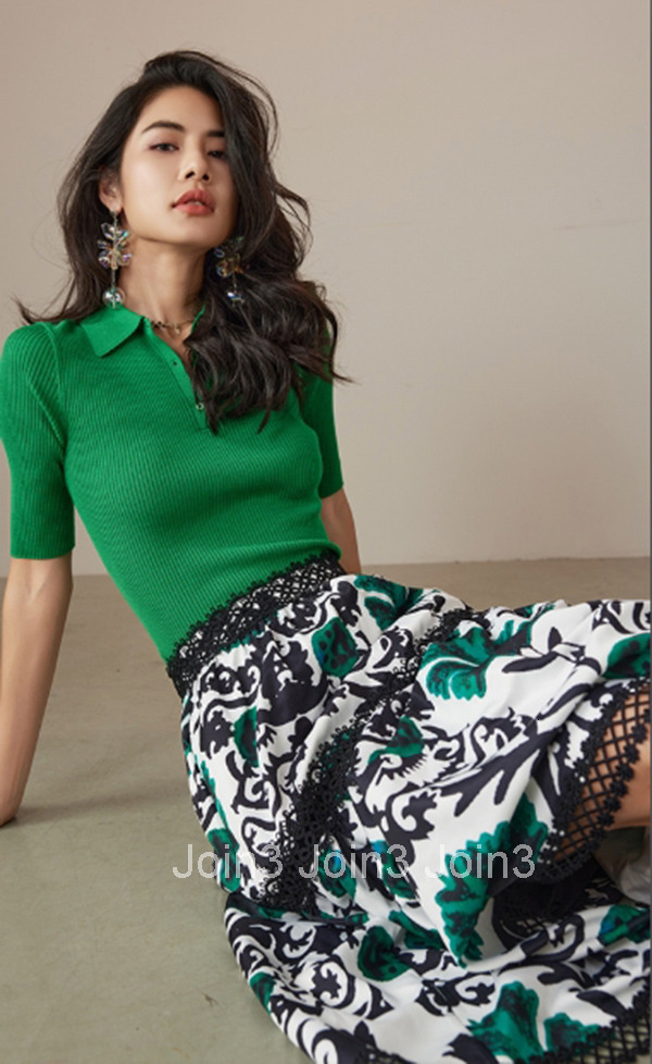 Summer New Printed High Waist Mid-Length Skirt Versatile A-Line Patchwork Floral Half Skirt 1718