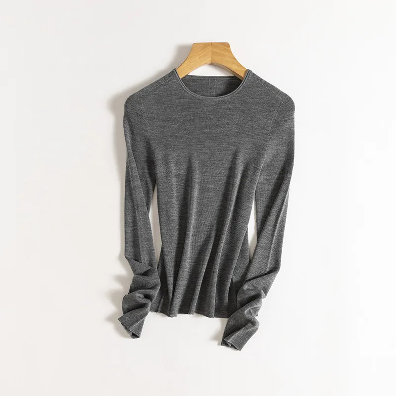 Birdtree Machine Washable 18G 100% Sheep Wool Seamless Thin Sweater Women Round Collar Long Sleeve Knit Tops Autumn T4N333JC 250728