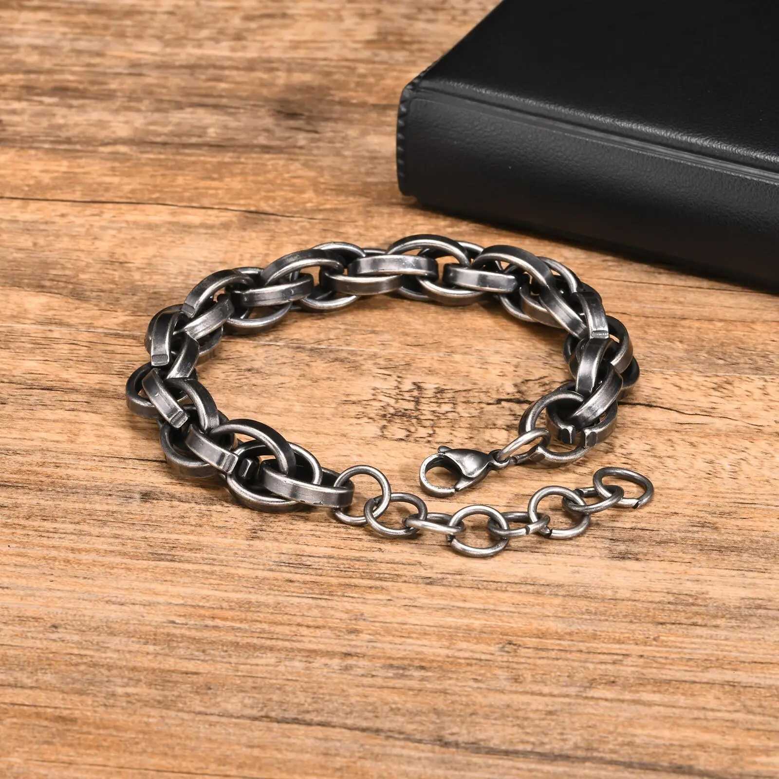 11mm Chunky Bold Handmade Link Chain Bracelets for Men Boys Oxidized Vintage Viking Punk Heavy Motorcycle Wristband W250728