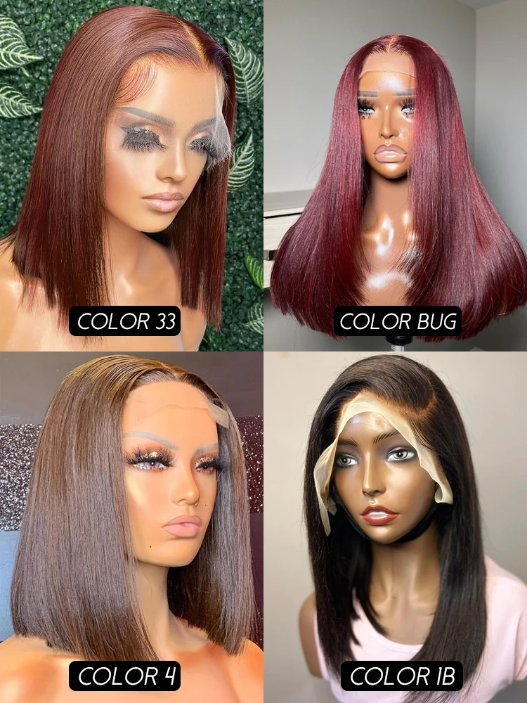 Lace Front Human Hair Wig Transparent Lace Frontal Wigs For Black Women Synthetic Short Bob Wig Multiple Remy Straight Natural Wig