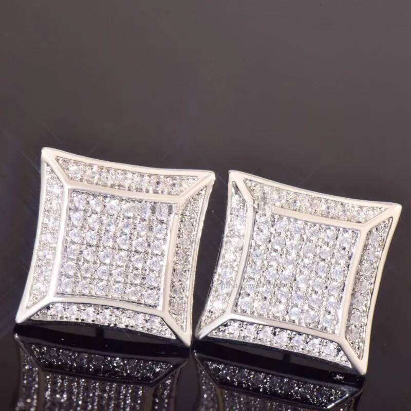 Stud Cubic Zirconia Bling Iced Out Sqaure Earrings Gold Copper For Men Hip Hop Jewelry Women Rapper Ear Ring
