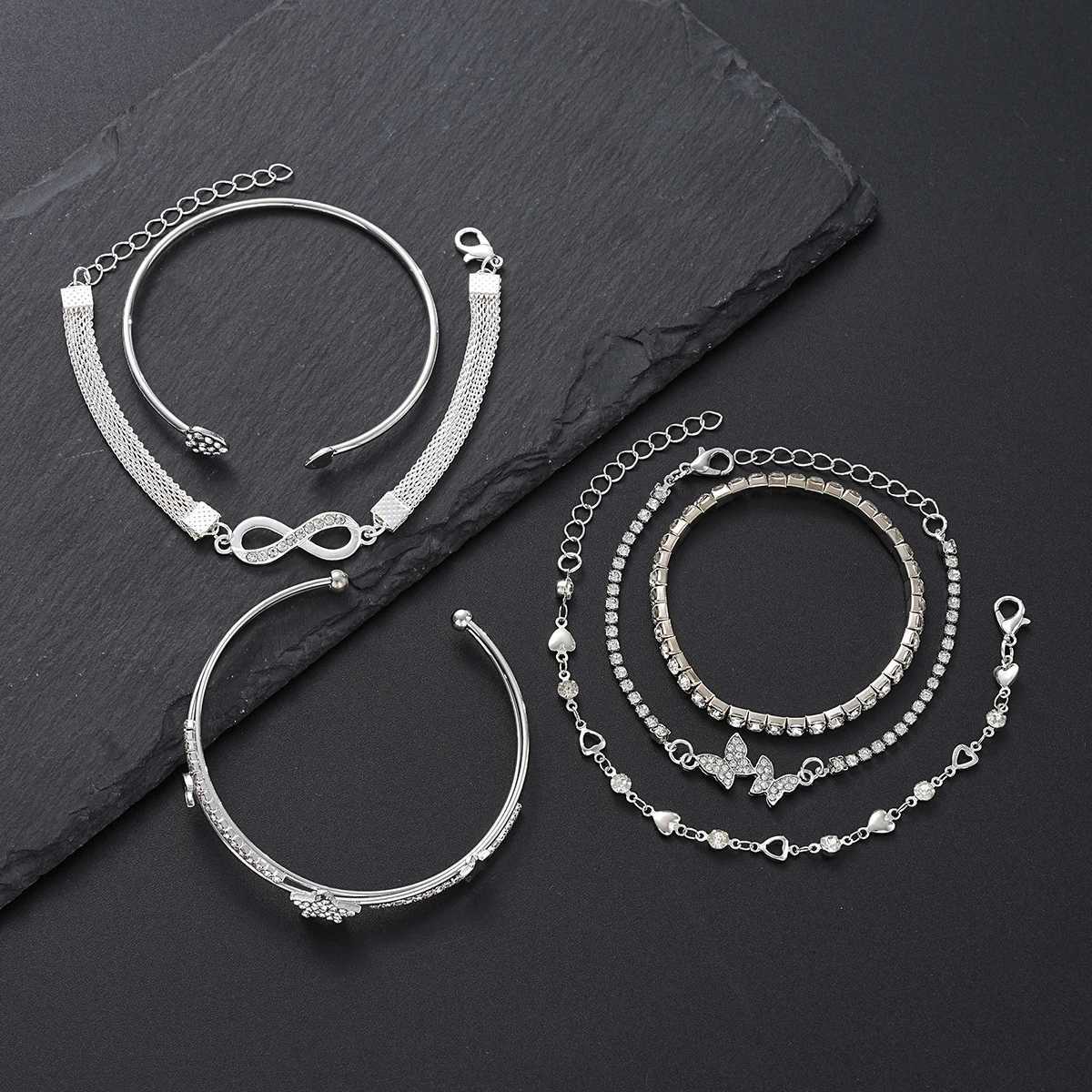 Elegant Sparkling Rhinestone Bracelet Set for Women Butterfly Heart Infinity Star Designs Open Bracelet Daily Wear Jewelry Gift W250728