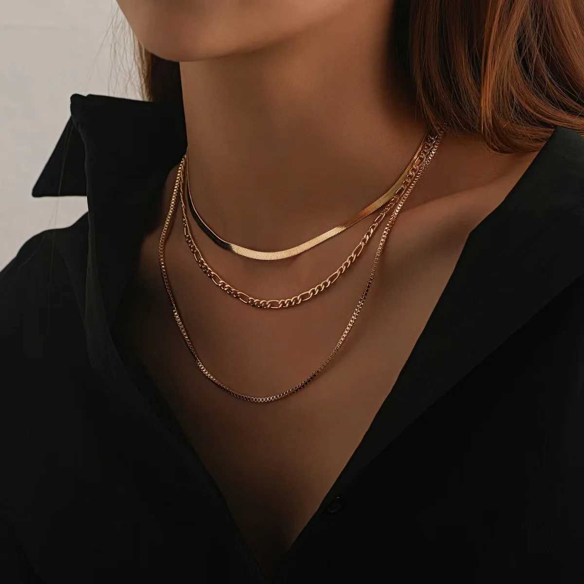 Stainless Steel Chain Layered Necklace Separated Set for Women Statement Golden Metallic Waterproof Collar Necklace Jewelry XJ250708