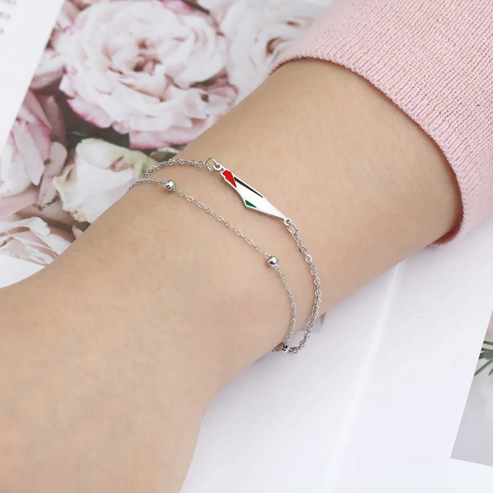 Enamel Palestine Map Charm Bracelets for Women Men Stainless Steel Gold Color Hand Bracelet Country Geography Jewelry Wholesale W250728