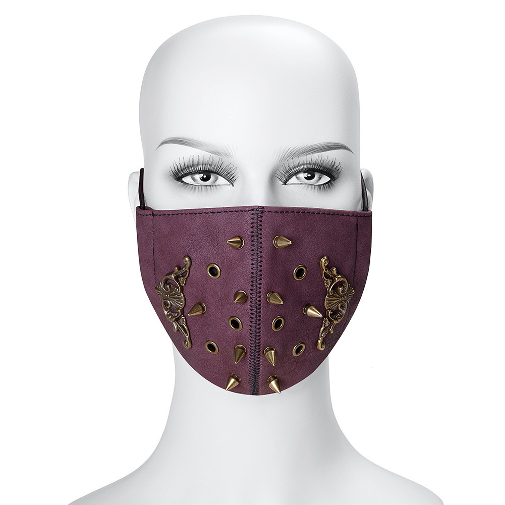 Halloween Punk PU Leather Anti-Haze with Filter Chip Dustproof PM2.5 Face Mask Lightweight ddmymoon
