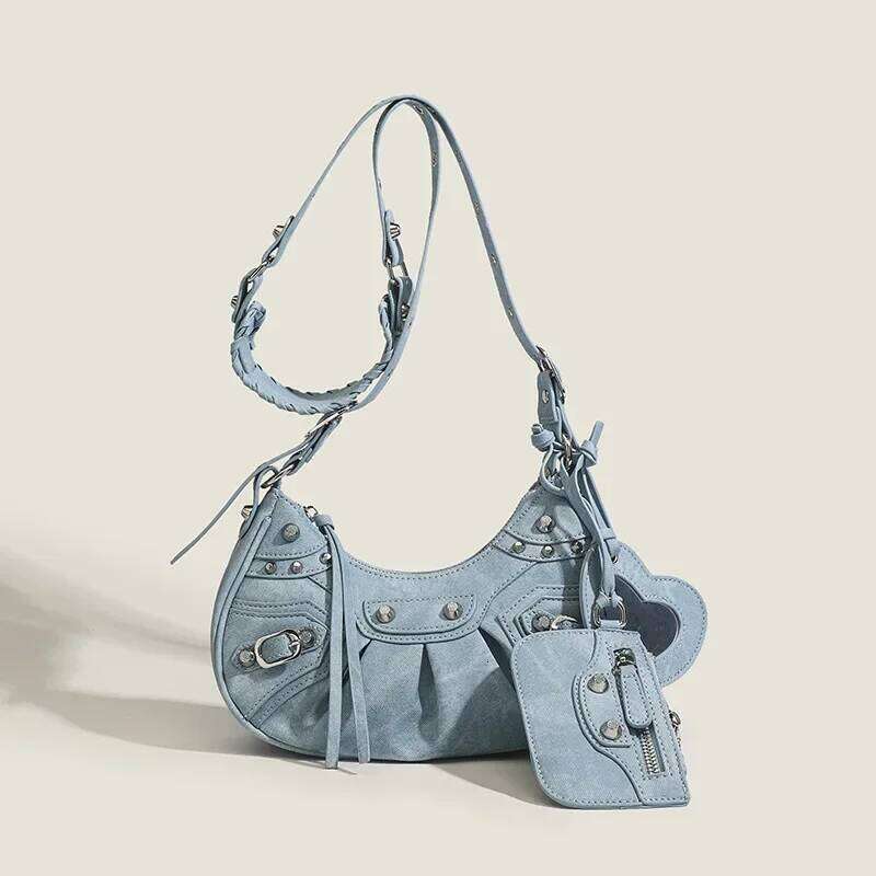 Trendy New Cropped Studded Fringed Versatile Motorcycle Crossbody Bag For Women Fashionable Pleated Design Single Shoulder Sling