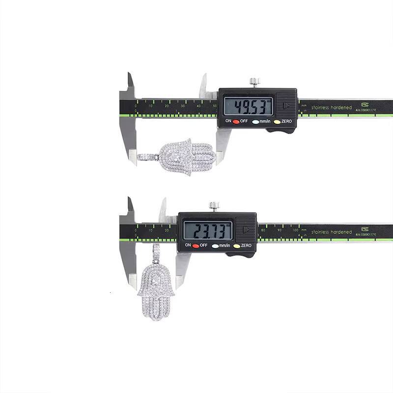 Iced Out Pendant Necklace Hamsa Hand Design in 18K Gold Plated S925 Silver with Moissanite for Hip Hop Rappers Bling Jewelry