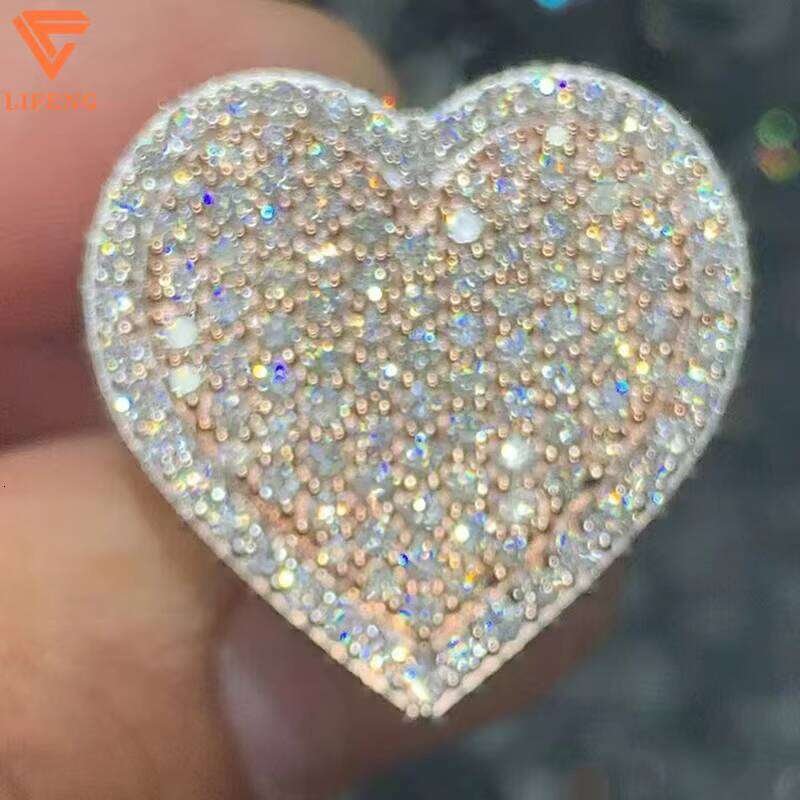 Iced Out Jewelry Sterling Sier With VVS Moissanite Dia Heart Shape 14K Gold Ring Plated Men