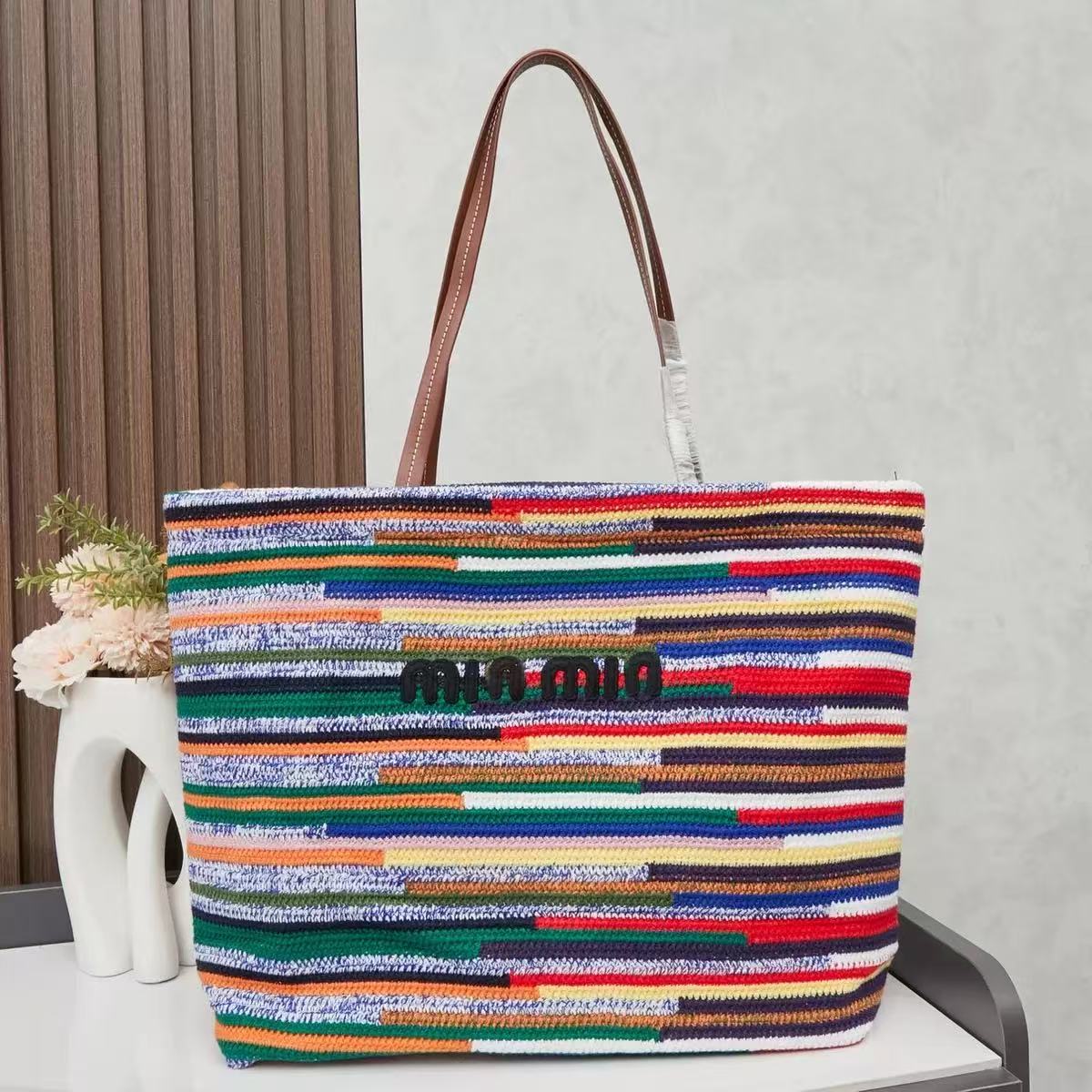 miumiu bag Summer Fashion Designer Rainbow Crochet Tote Crossbody luxury beach bag School Handbag Shoulder Beach Travel women miu miu beach bag