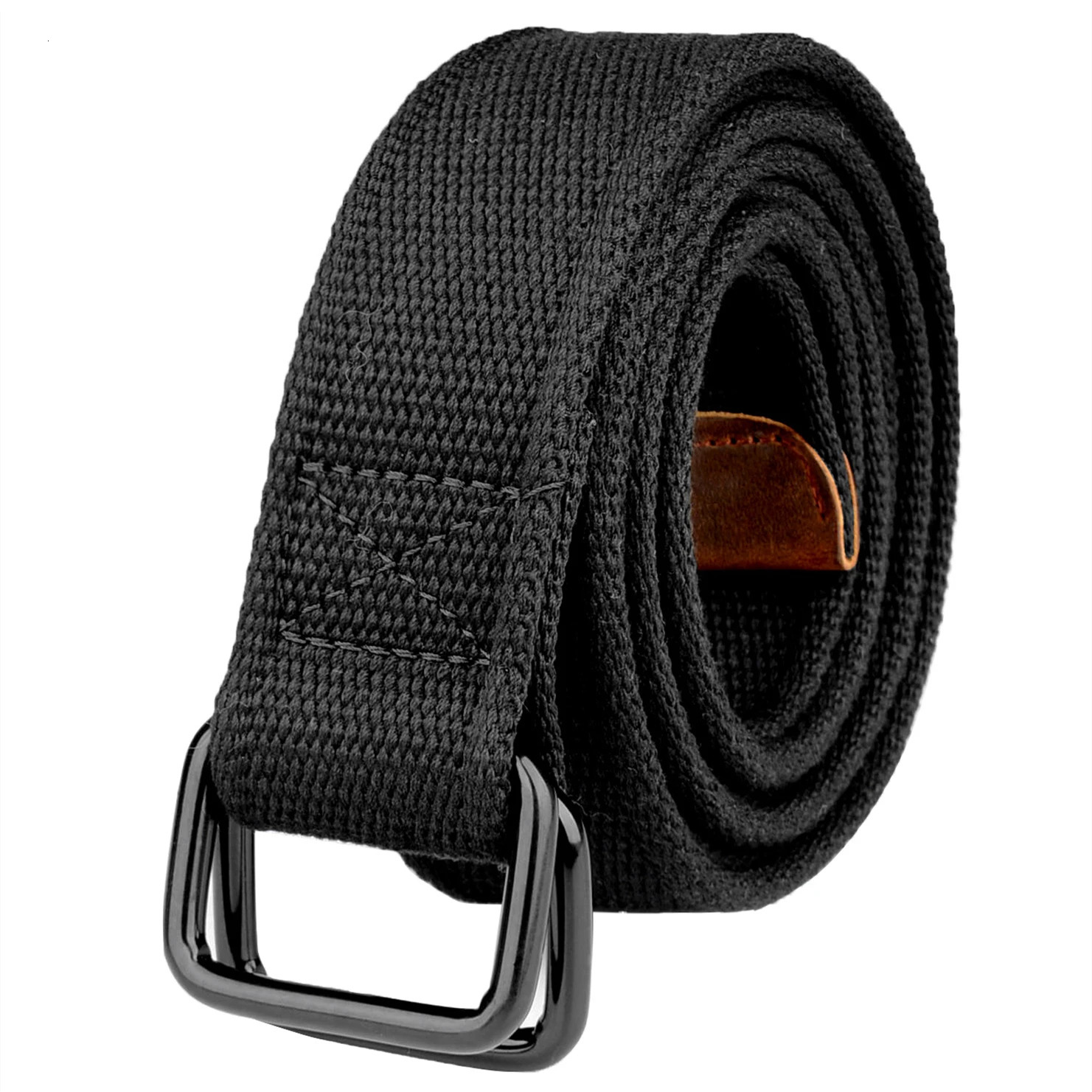 Plus Size 100190cm Big Tall Mens Double Ring Buckle Cotton Canvas Cloth Fabric Belts Web Black Waist Jeans 250716
