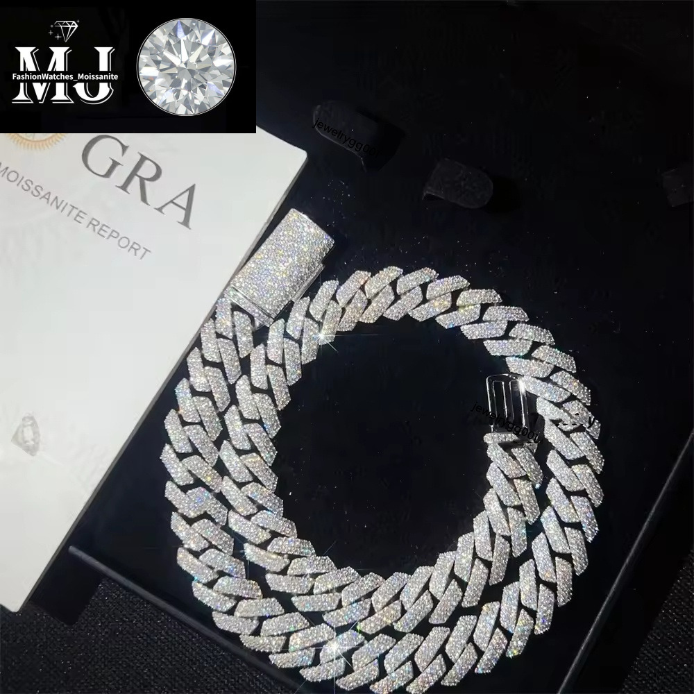 Cuban Link Necklace 3 Row Moissanite 20MM W Gold Chains for Men Prong Chocker S Personalize Iced Out Chain Hip Hop Designer Jewelry