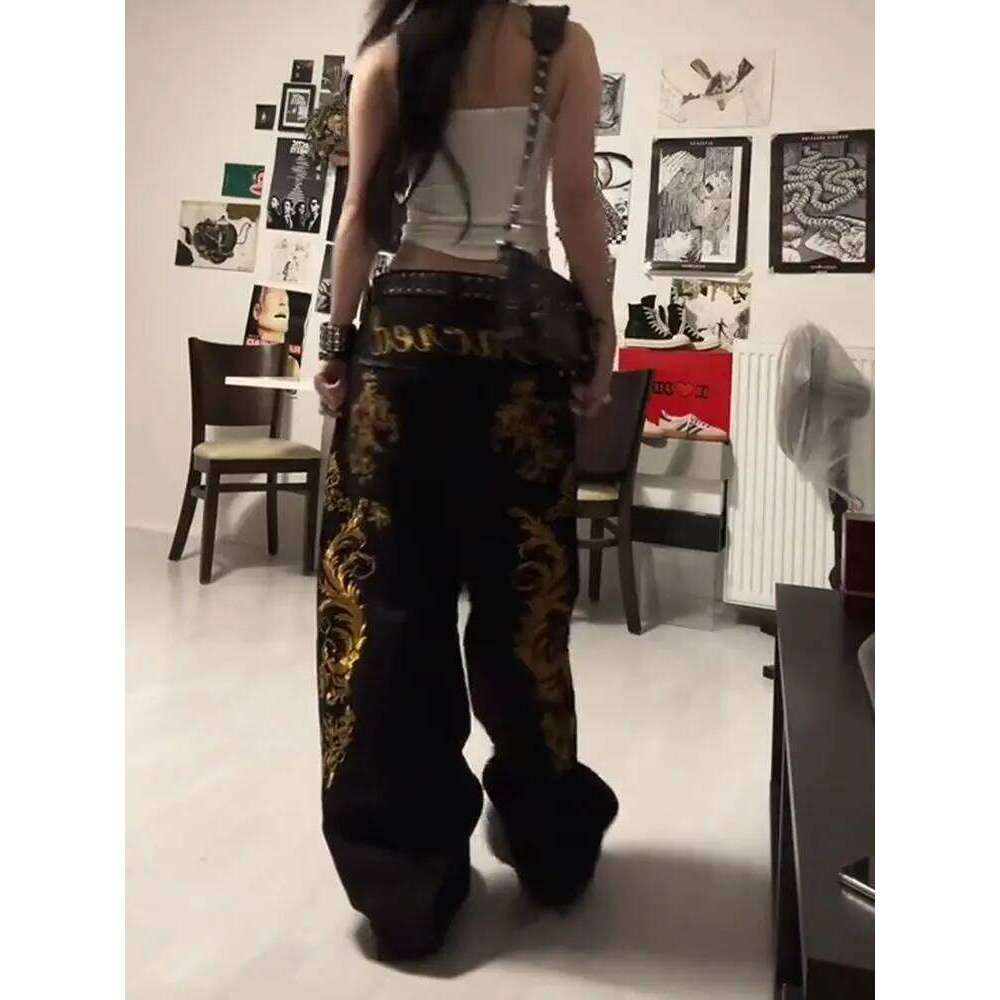 American Retro Dragon Print Straight Millennium Subculture Fashion Hot Girl Haruku Hip Hop Y2k Pants Baggy Jeans