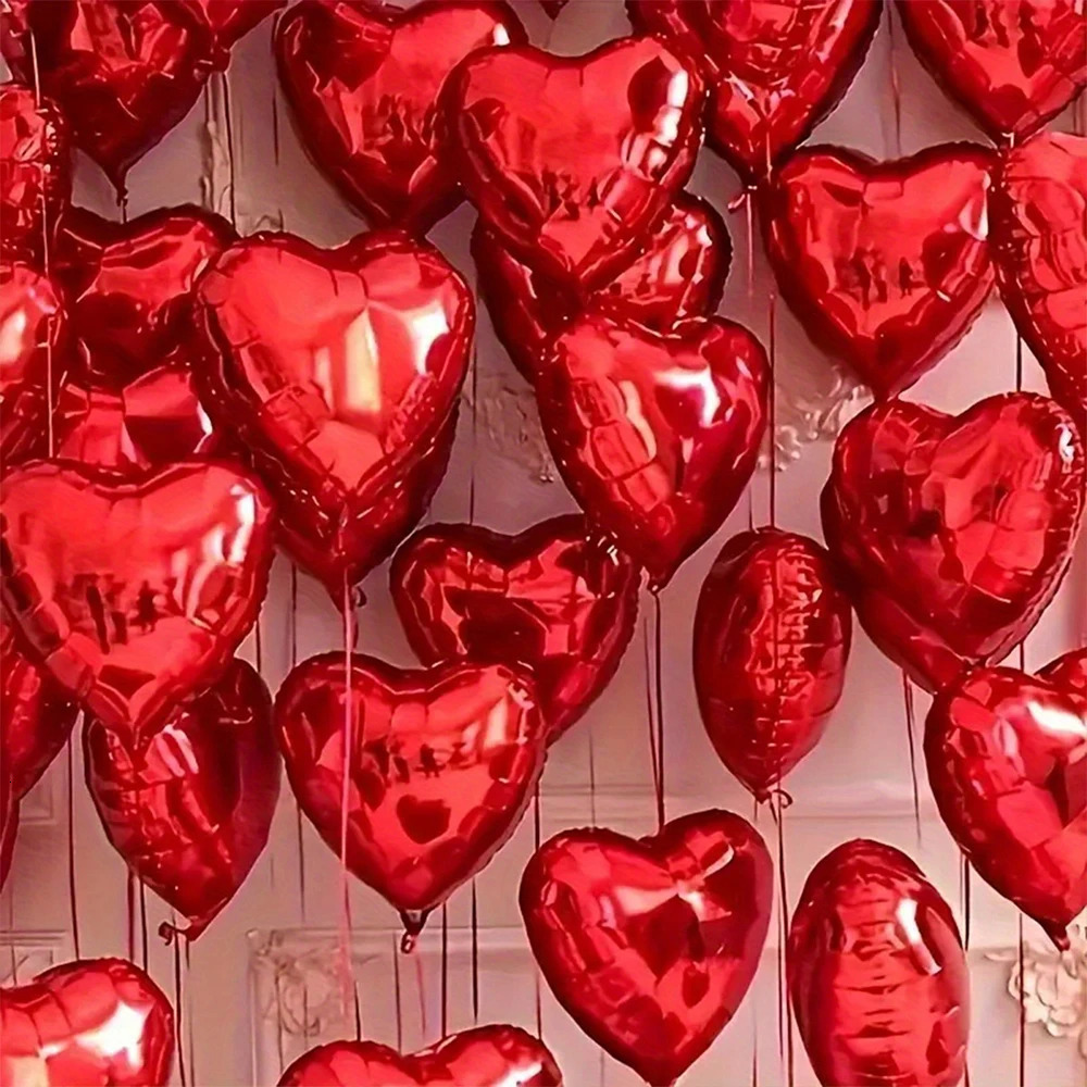 50Pcs Valentines Day Heart Balloons 10 Red Love Heart Shape Balloon for Valentines Day Decorations Heart Foil Balloon Wedding 250724