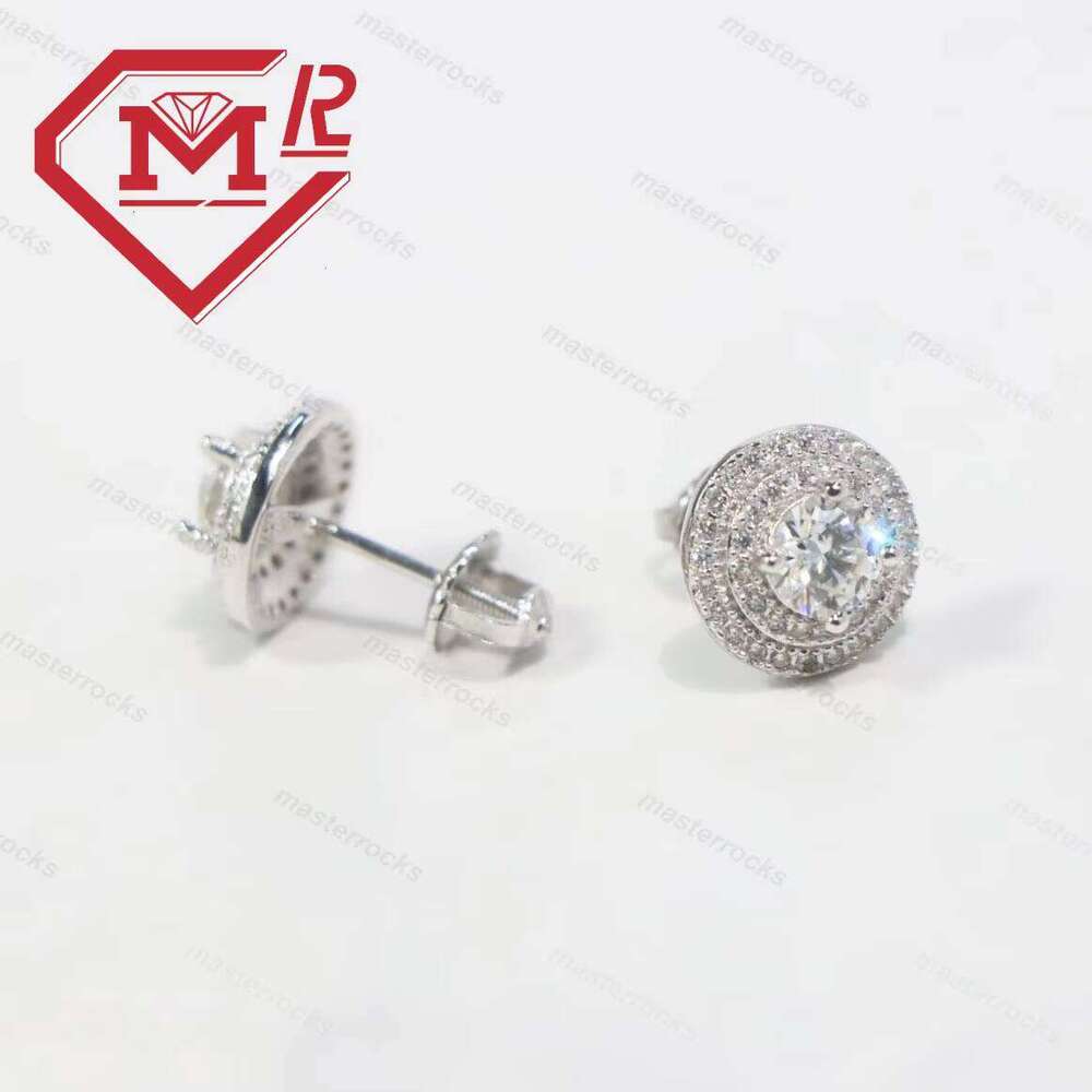 New Men's Accessories Hip-Hop Moissanite Personality Round Gold-Plated Stud Earrings