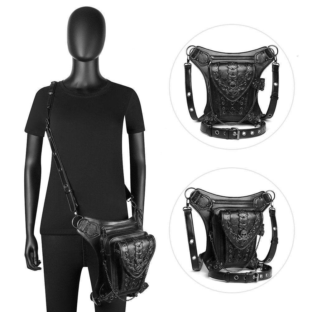 New Chain Women, Steampunk Skull Motorcycle Women's Single Shoulder Crossbody Bag, Travel Waist Bag for Men ddmymoon