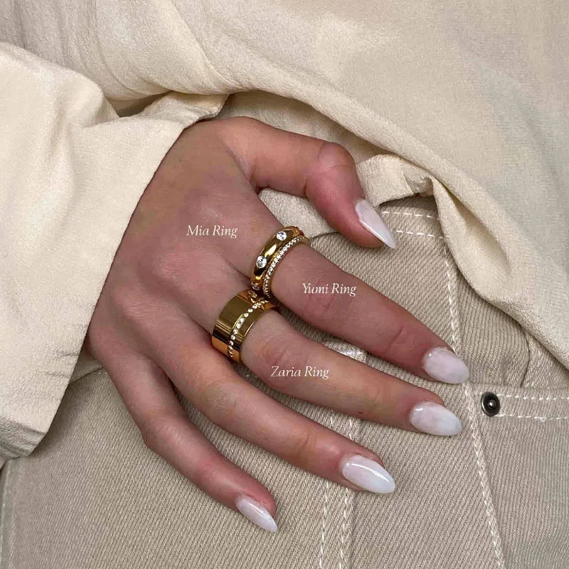 Cz stone wide band rings stainless steel rings for women minimalist simple dainty stainless steel jewelry non tarnish 250723