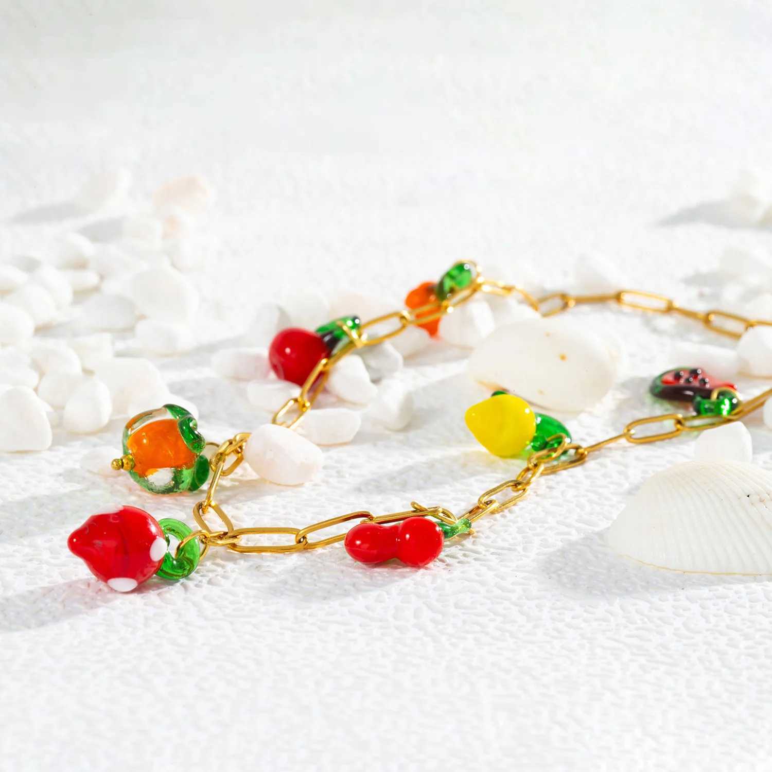 Colorful Fruit Charm Necklace for Women Stainless Steel Pendant Summer Beach Vacation Jewelry Z250910