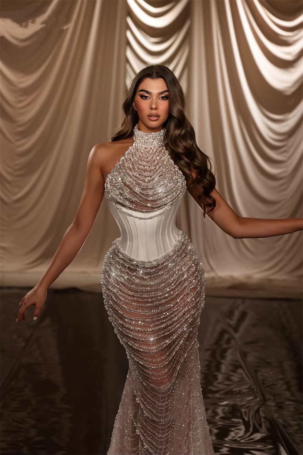 Exquisite Wedding Dresses Pearls Beading High Neck Bridal Gowns See Through Sleeveless Illusion Mermaid Customized Vestidos De Novia Plus Size