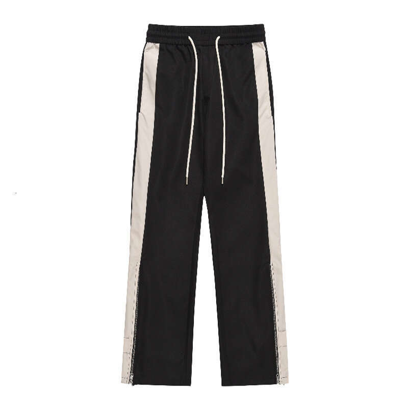 American Style Vibe Striped Patchwork Double Zipper Casual Long Men's High Street Design Versatile Straight Pants B5