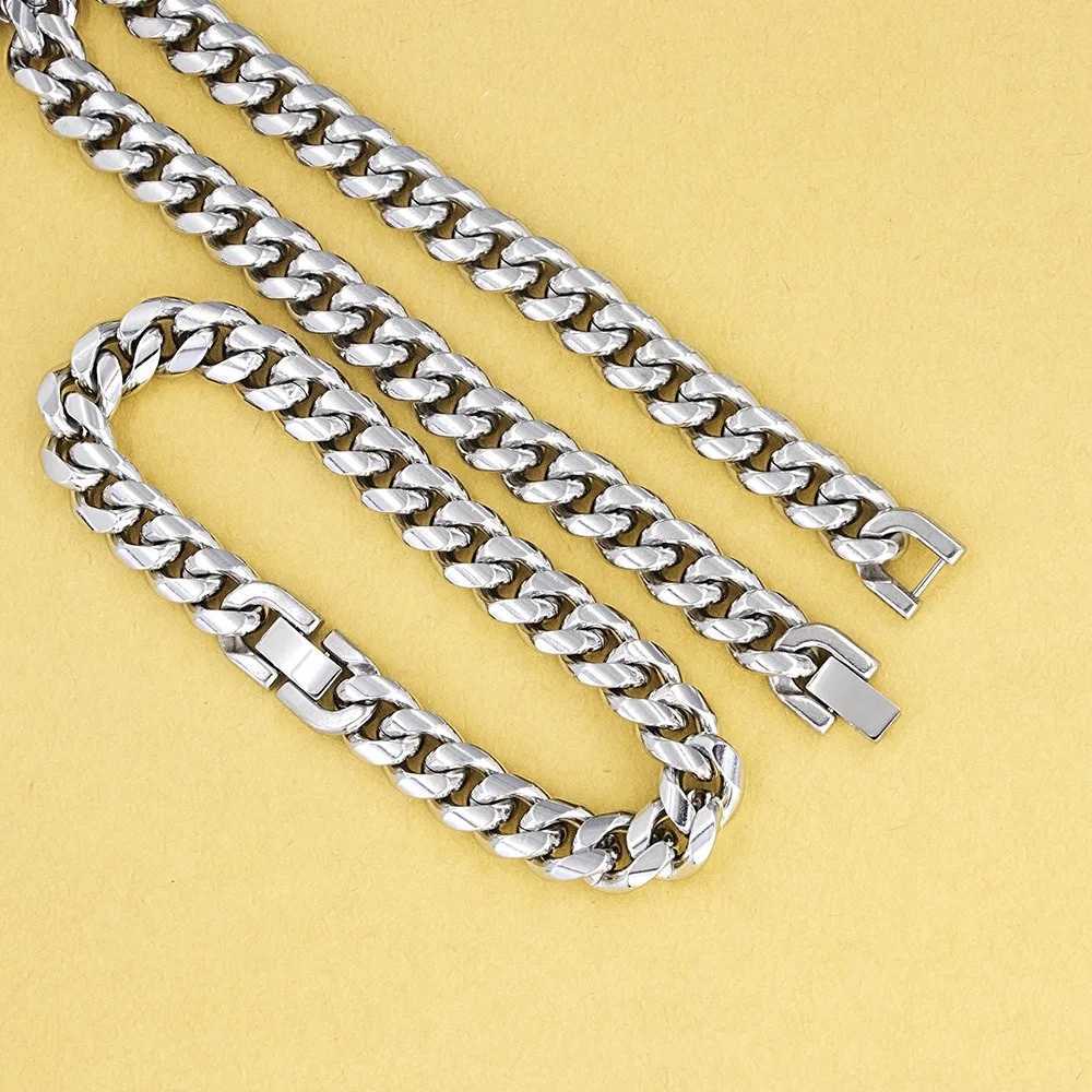 316L Stainless Steel Cuban Link Chain Necklace Bracelet for Men 8MM-12MM Wide Thick Punk Hip Hop Accessories MaleXJ250708