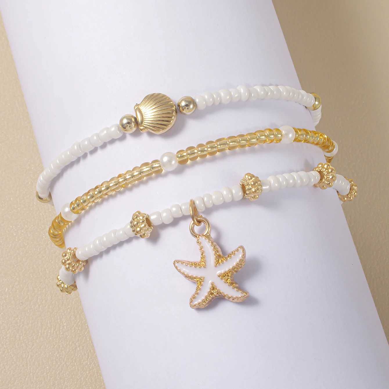 Exquisite Starfish Shell Bracelet Handmade Seed Beads Multiple Layered Bracelet Womens Summer Beach Party Vacation Jewelry W250728
