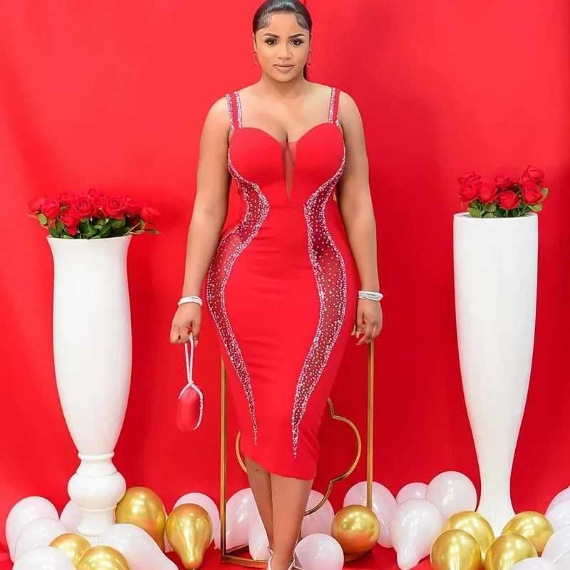 Sexy Spaghetti Strap V-neck Bandage Bodycon Dress for Women EleGant Mesh Patchwork Cocktail Party Dresses Midi Dresses Z250728