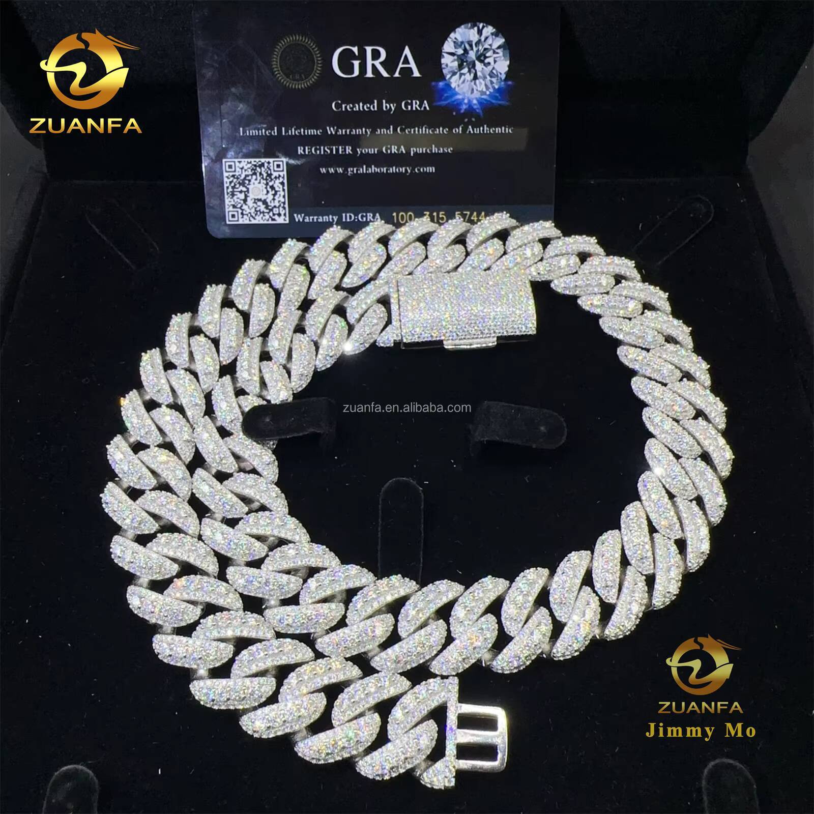 Fashion Luxury Rapper Jewelry 925 Solid Silver 18mm Moon Shape Iced Out Hip Hop VVS Moissanite Diamond Miami Cuban Link Chain