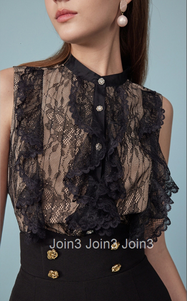 Summer New Stand Collar French Light Luxury Top for Women Elegant Romantic Lace Blouse 2234