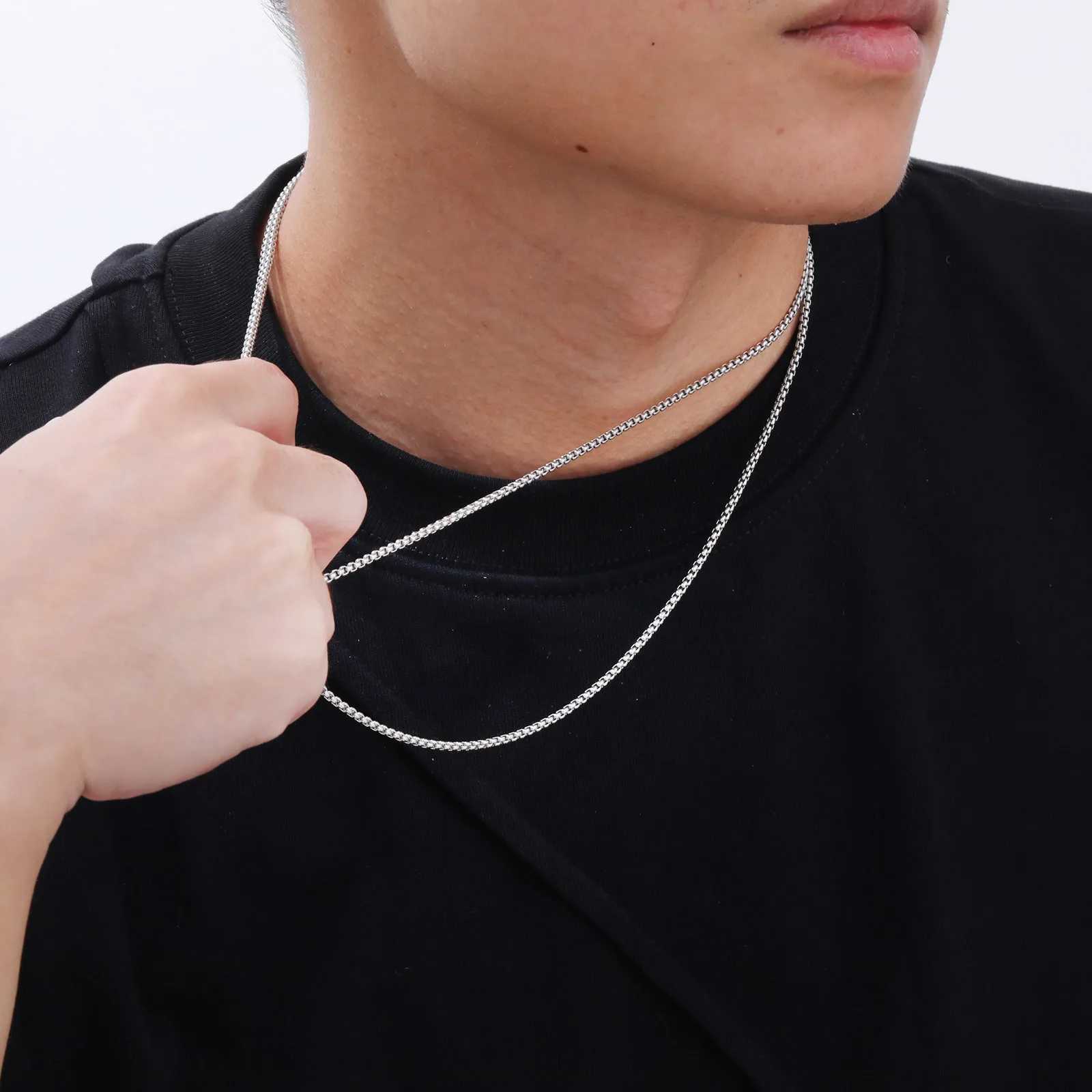 Double-layer Square Box Chain Necklaces for Men Boys 2MM Stainless Steel Chain Link Collar Trendy Unisex Jewelry GiftsXJ250708