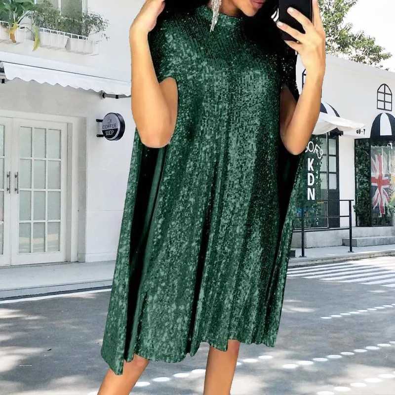Sexy Party Sequin Glitter Dress For Women O Neck Sequins Cloak Sleeves Elegant Dress 2025 Z250728