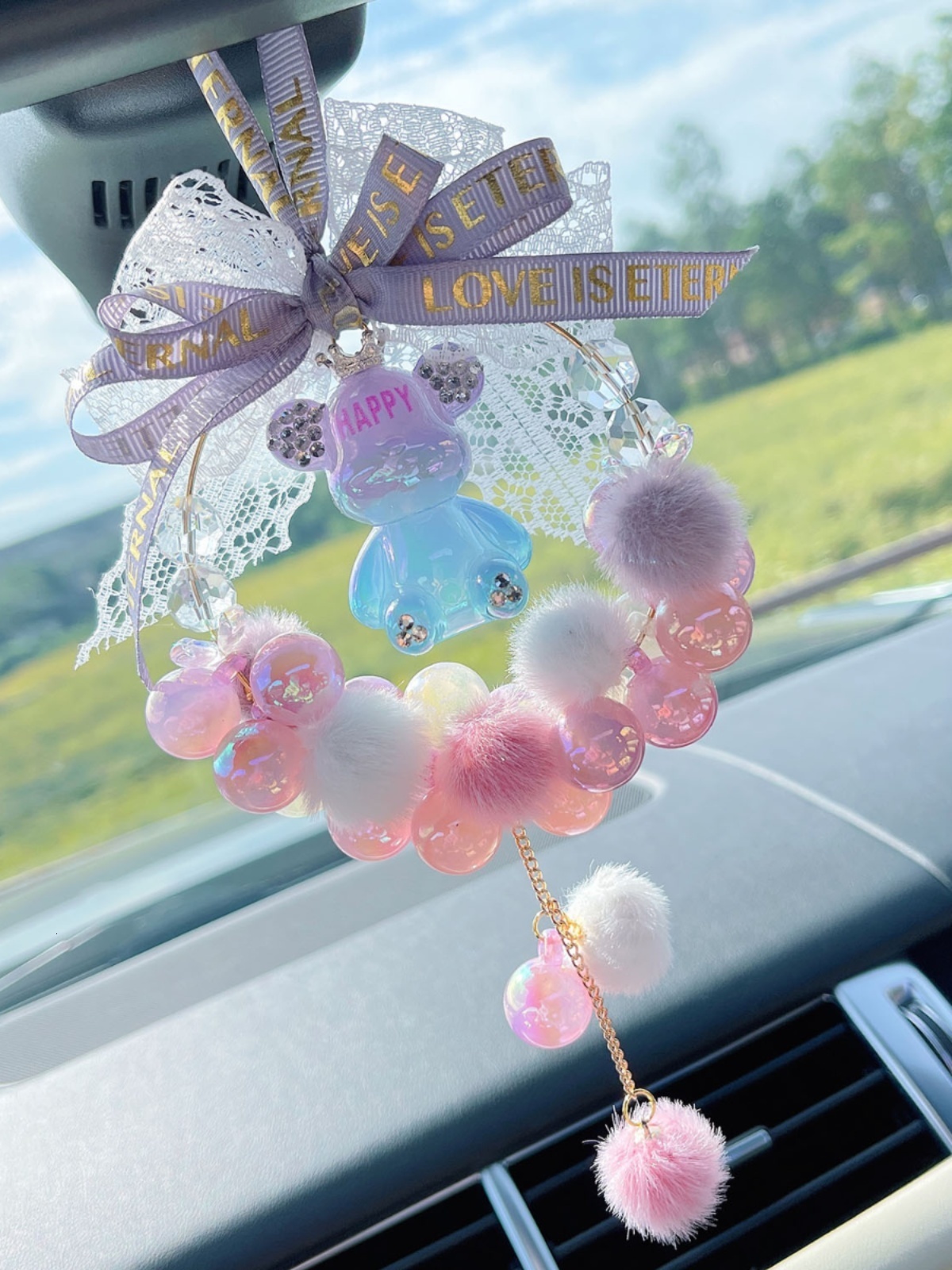 Morandi Bear Car Pendant Healing Rearview Mirror Hanging Ornament Car Interior Decoration Car Accessories for Women 250728