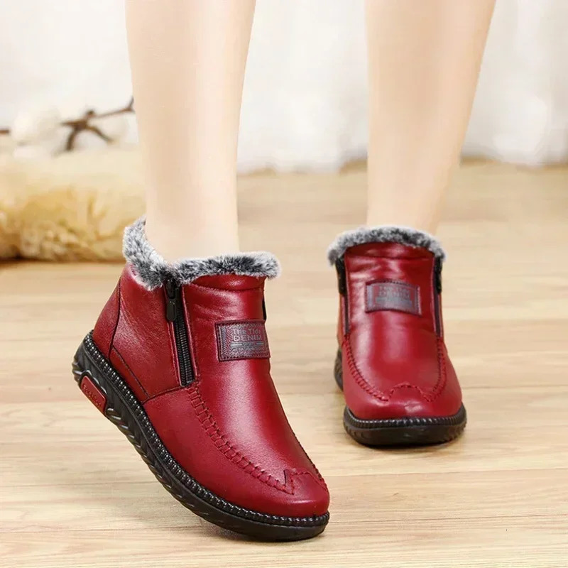 2024 Womens Boots Plush Female Shoes Anti-slip Womens Snow Boot Winter Cotton Leather Shoes Casual Ankle Boots Botas Mujer 250725