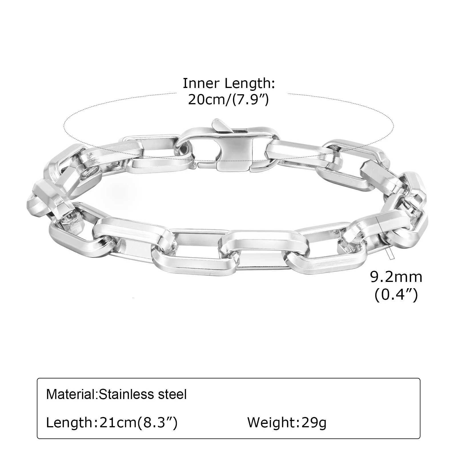 Rectangle Chain Bracelets for Men Boys Gold Color Stainless Steel Chain Link Wristband Stylish Trendy Jewelry Gift W250728