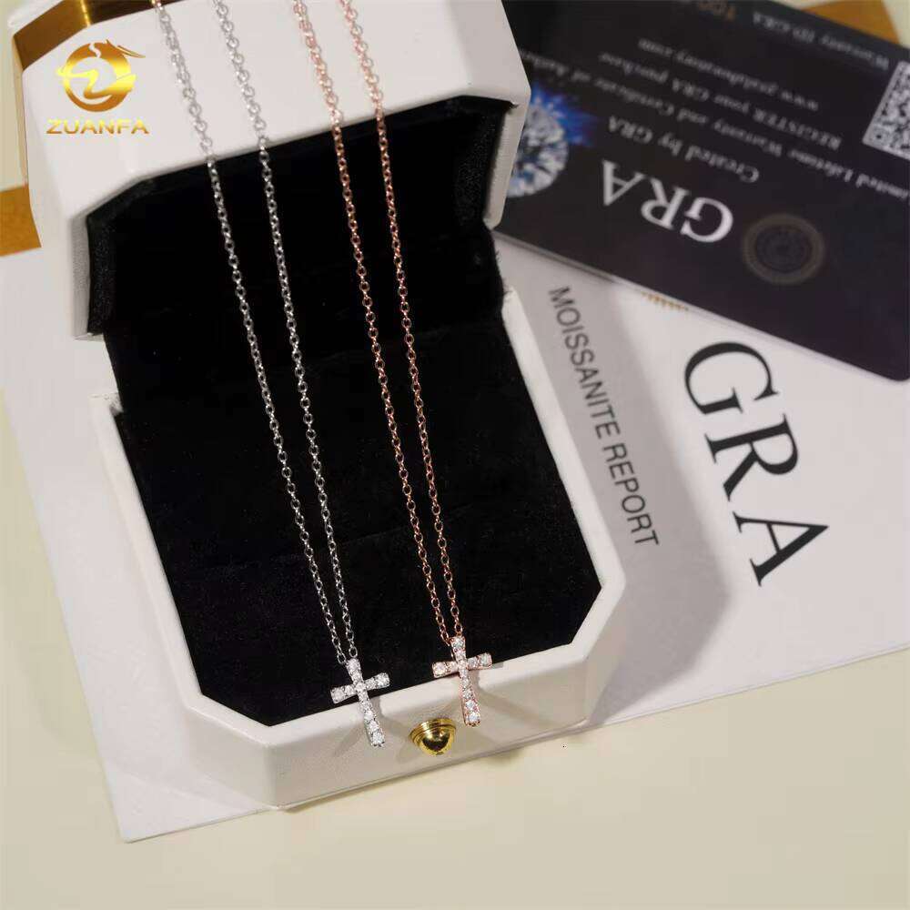 Pure Sterling Sier Jewelry Iced Design Sandstone Women's Wedding Gift Pearlescent Cross Necklace