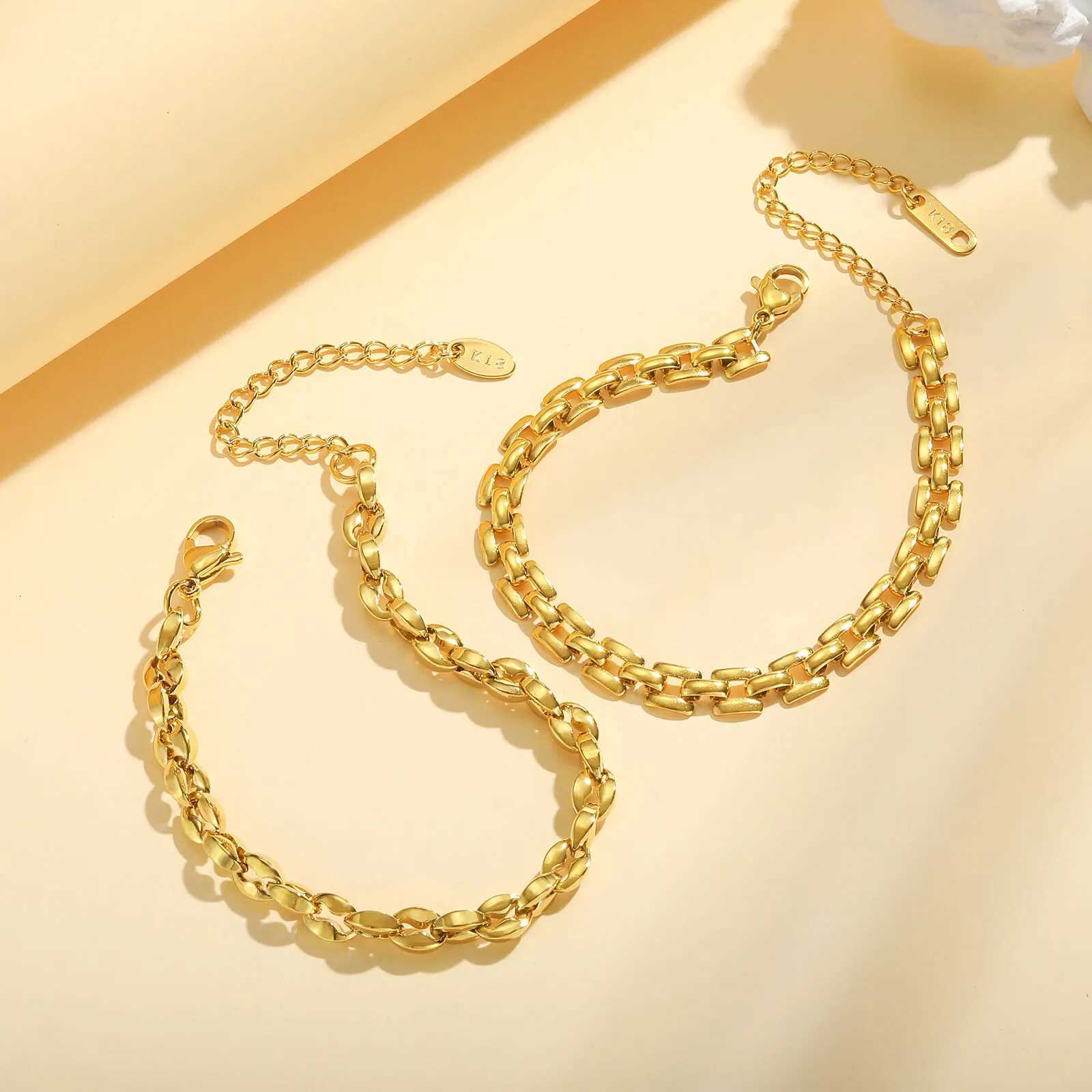 Gold Color Link Bracelet Layering Bracelets for Women Stainless Steel Chain Adjustable Waterproof Jewelry W250728