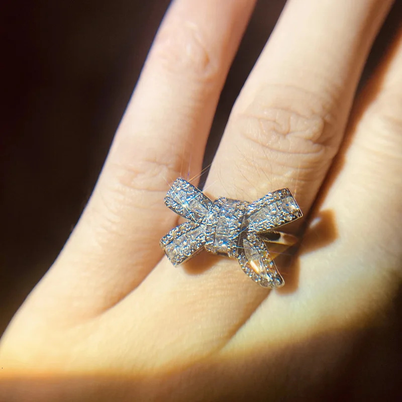 Milangirl filled Sparkling Big Bow Knot Stackable Ring Micro Pave CZ for Women Valentines Day Jewelry 250728