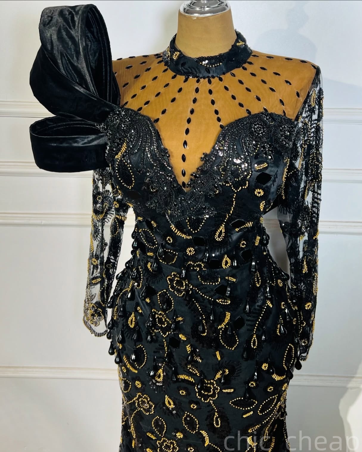 Black Mermaid Prom Dresses 2025 Crystals Beaded Full Sleeves Evening Formal Party Second Birthday Engagement Gowns Plus Size Dress For Special Occasio