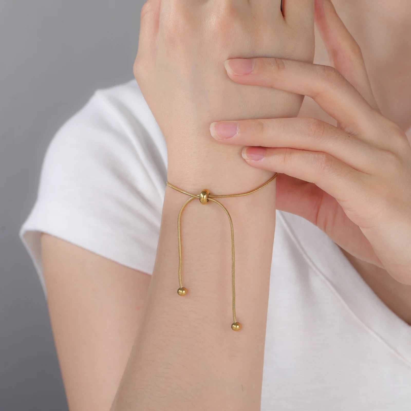 Adjustable Round Snake Chain Bracelet Stainless Steel Gold Plated Pull Bracelets for Women Girls Gifts Wholesale 2025 W250728