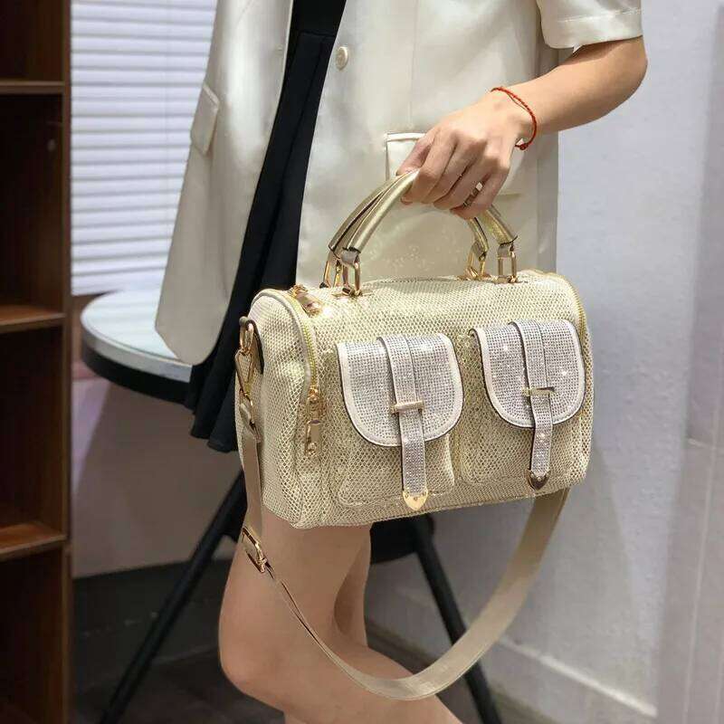 Women High end Rhinestone Fashion Mesh Large Capacity Tote Multi Pocket Handbags Dias Crossbody Shoulder Bag