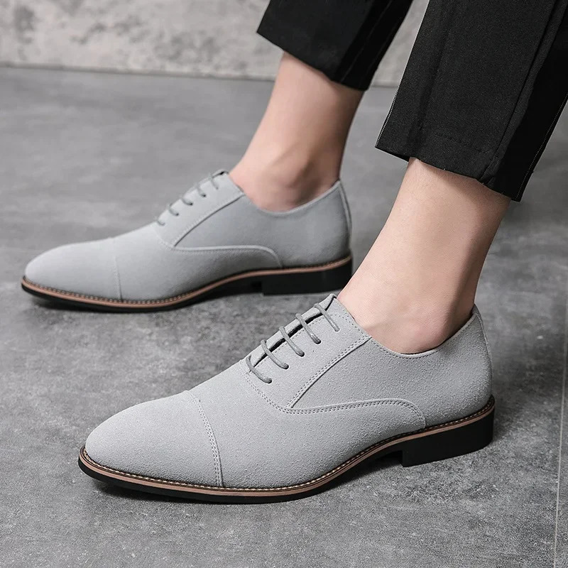 2025 Britain Trend Mens Pointed Black Grey Casual Oxford Shoes Male Dress Homecoming Male Formal Wedding Footwear 250723