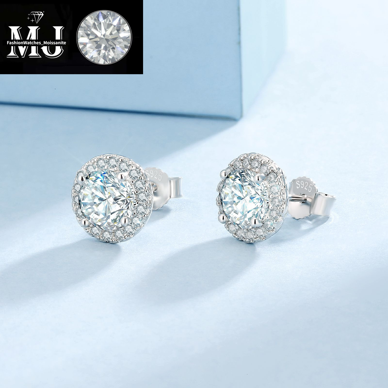 0.5CT 1CT 2CT 3CT Gold Plated Earring Jewelry Sterg Sier GRA VVS Moissanite Dia Ear Stud for Men Women
