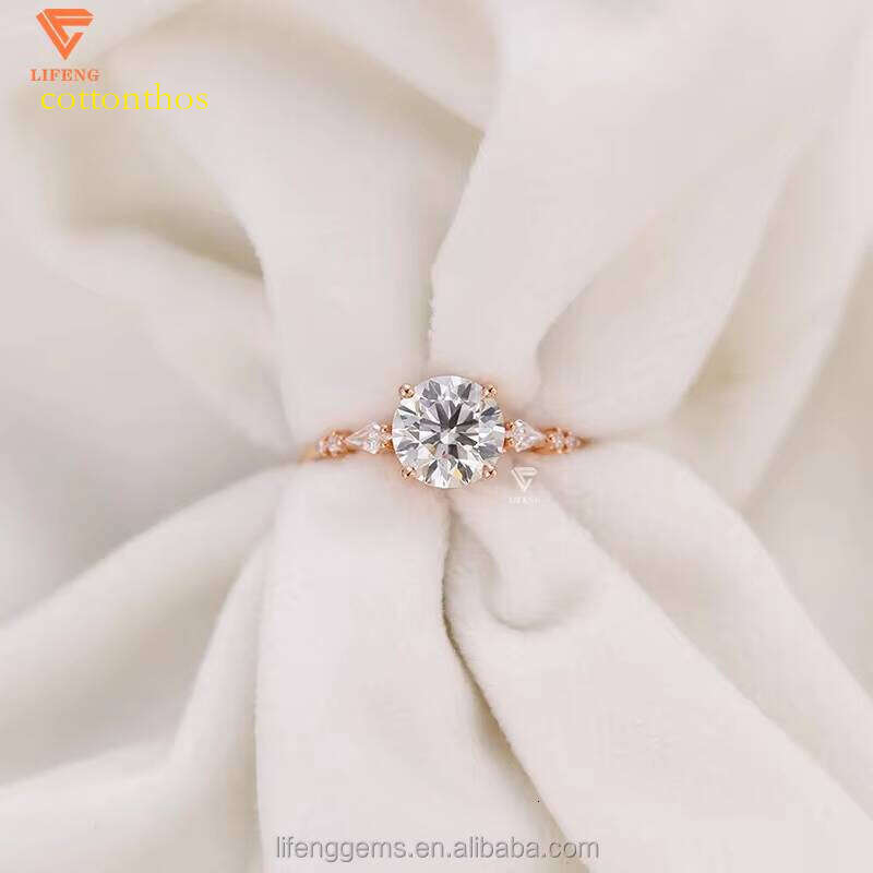 Gold 1ct 2ct Round Cut Real Ladies Lab Grown Dia Wedding Engagement Ring